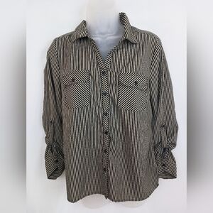 STUDIO WORKS‎ Black White Work Business Mature M Striped Shirt (#1,095)